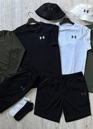 Чоловічий спортивний костюм + шорти + футболка + панамка + носки under armour 6в1 андер армор хакі (bon)