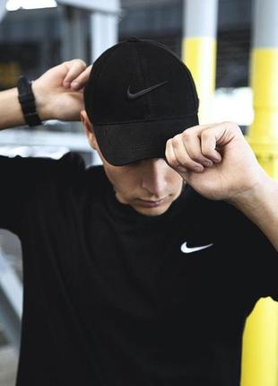 Кепка nike мужская коттоновая черная с черным лого | бейсболка найк на лето (bon)