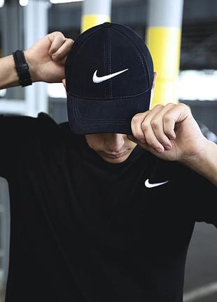 Кепка nike мужская коттоновая синяя с белым лого | бейсболка найк на лето (bon)