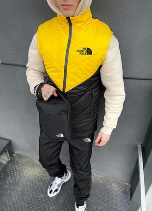 Чоловічий спортивний костюм the north face жилетка + штани + барсетка з плащової тканини жовтий зе норт фейс (bon)