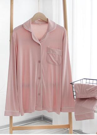 Пижама хлопковая теплая женская розовая хл (46-48)