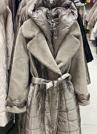 Пальто женское зимнее стеганое пальто с мехом зимний пуховик длинный5 фото