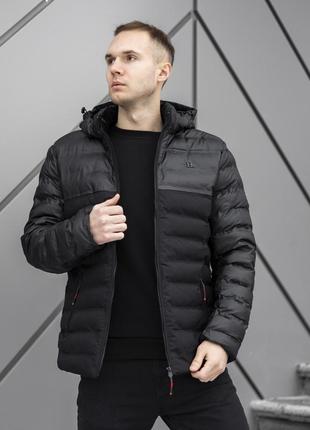 Чоловіча зимова куртка стьобана чорна на флісі до -15 °c  ⁇  пуховик чоловічий зимовий стьобаний на флісі (bon)2 фото