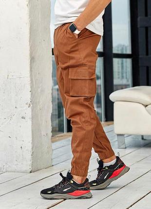Чоловічі спортивні штани карго коричневі з кишенями з боку  ⁇  тактичні штани весняні осінні літні (bon)
