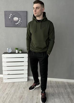 Чоловічий спортивний костюм nike чорний із хакі весняний осінній  ⁇  комплект худі та штани найк (bon)