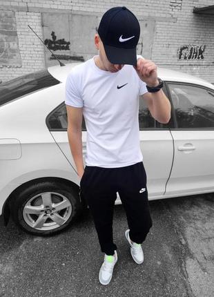 Чоловічий літній костюм nike футболка + штани чорно-білий  ⁇  спортивний комплект найк на літо (bon)3 фото