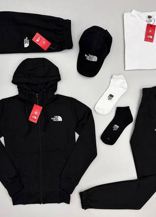 Мужской спортивный костюм the north face 7в1 кофта + штаны + футболка + шорты + кепка черный (bon)