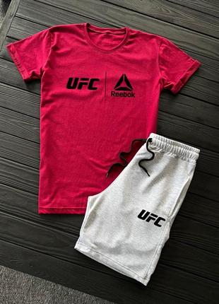 Чоловічий літній костюм reebok ufc футболка + шорти бордовий з білим рібок юфс на літо (bon)5 фото