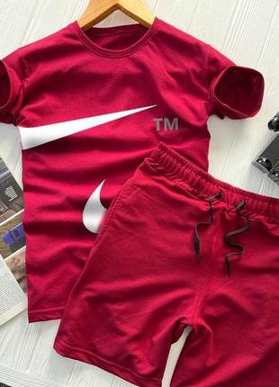 Мужской летний костюм футболка + шорты nike big swoosh бордовый комплект найк (bon)