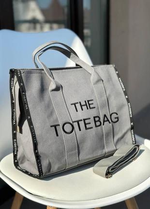 Женская сумка шопер the tote bag marc jacobs в текстиле серая подарочная сумка марк джейкобс (bon)