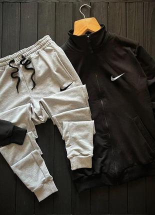 Мужской спортивный костюм nike черный с серым без капюшона на молнии весенний осенний (bon)