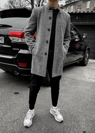 Мужское пальто кашемировое темно-серое двубортное классическое весеннее осеннее (bon)7 фото