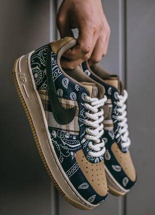 Чоловічі кросівки nike air force x cactus jack принт бандана шкіряні демісезонні (bon)5 фото