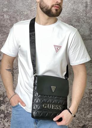 Мужская футболка + сумка мессенджер guess повседневная | комплект тенниска и сумка гесс хлопковая (bon)