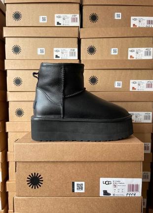 Женские угги ugg mini platform black leather1 фото