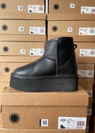 Женские угги ugg mini platform black leather2 фото