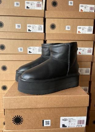 Женские угги ugg mini platform black leather3 фото