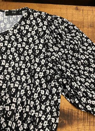 Женская блуза в цветочный принт f&f (эф энд эф хлрр идеал оригинал черно-белая)6 фото