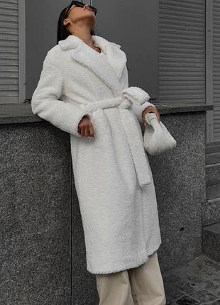 Зимняя шубка теплая с поясом