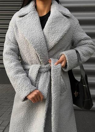 Зимняя теплая шуба с поясом