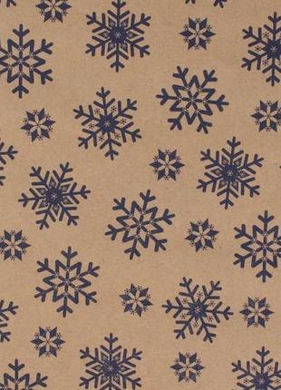 Папір пакувальний "сніжинки сині" новорічний крафт, щільність - 80 г/м² (рулон 8м*70см)2 фото