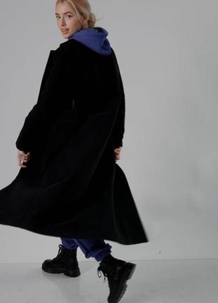 Черное длинное шерстяное пальто на подкладке 42-46, 48-52, 54-58, 60-64 размеры4 фото