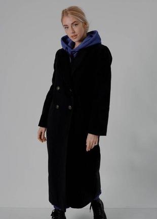 Чорне довге вовняне пальто на підкладці 42-46, 48-52, 54-58, 60-64 розміри