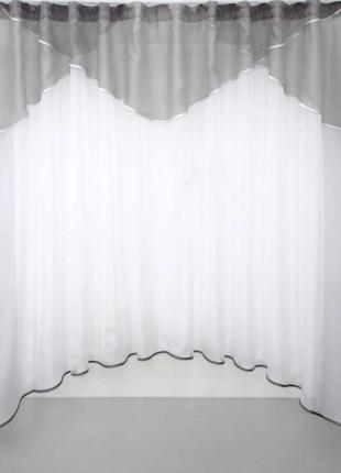 Тюль арка на кухню, балкон (280х170см) однотонна. колір сірий з білим