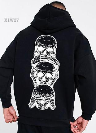 Черный худи мужской оверсайз с принтом
