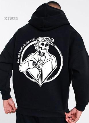 Черный худи мужской оверсайз с принтом