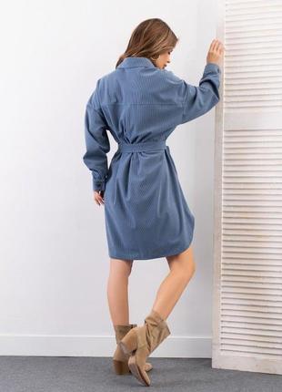 Синя вельветова сукня-сорочка на ґудзиках4 фото