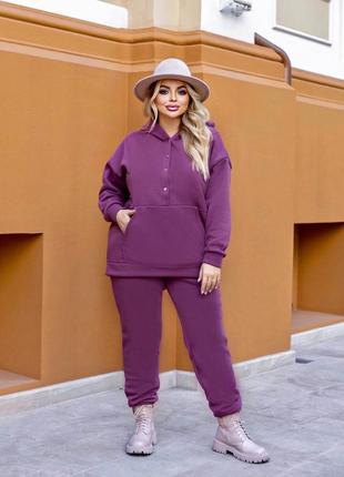 Костюм худи с капюшоном спереди на кнопках карманы кенгуру рукав и низ манжет штаны верх низ на резинке карманы ткань трехнить стретч на флисе