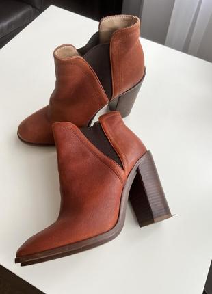 Зара ботильоны коричневые ржи натуральная кожа ботинки на каблуке