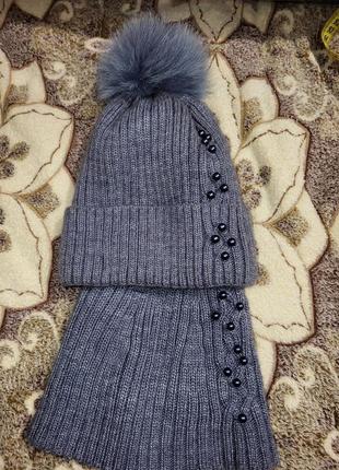 Комплект шапка і хомут(шарф через голову)3 фото