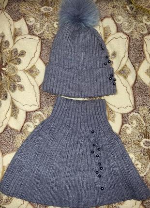 Комплект шапка і хомут(шарф через голову)2 фото