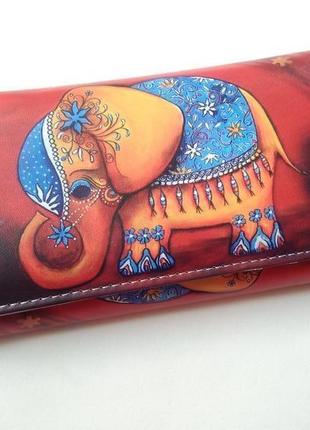 Новый длинный большой кошелек на магните картина тайский слон, бумажник цирковой слон3 фото