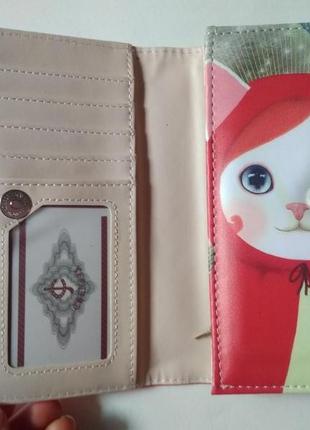 Новый длинный большой кошелек на магните с милой кошкой кошечкой, бумажник с котиком7 фото