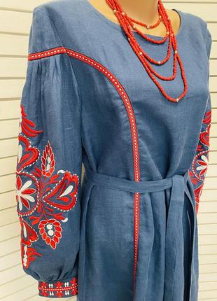 Роскошное льняное платье миди с вышивкой вышиванка2 фото