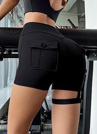 Шорти жіночі спортивні з ефектом пуш-ап, чорного кольору, розмір l