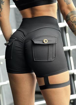Шорти жіночі спортивні з ефектом пуш-ап, чорного кольору, розмір l