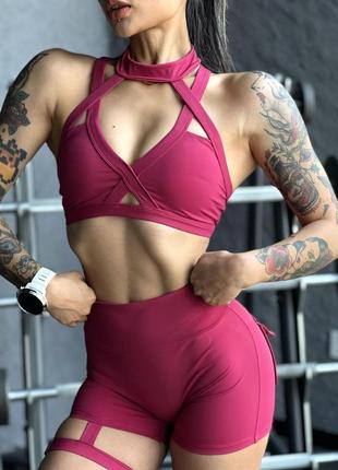 Шорты женские спортивные с эффектом пуш-ап, бордового цвета, размер s9 фото