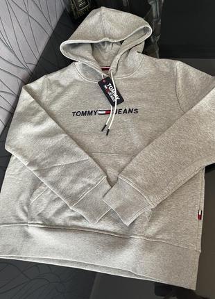 Худи tommy jeans, серое худи tommy hilfiger6 фото