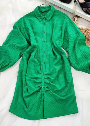 Фактурна зелена сукня-сорочка shein1 фото