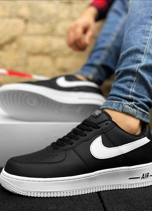 Мужские кроссовки nike air force натуральная кожа, черные