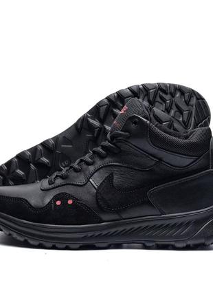 Мужские зимние кожаные кроссовки nike venture runner black7 фото