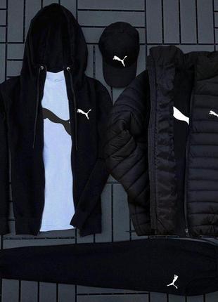 Спортивный комплект утепленный черный 5в1 штаны + кофта + футболка+куртка+кепка7 фото