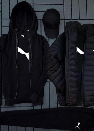 Спортивный комплект утепленный черный 5в1 штаны + кофта + футболка+куртка+кепка6 фото