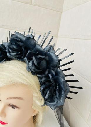 Вінок віночок корона на голову з фатою вуаль чорний готичний вінтажний2 фото