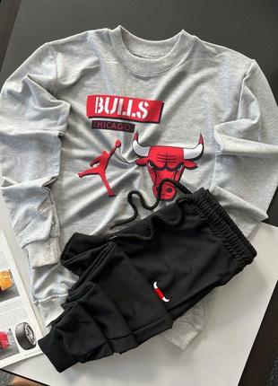 Мужской спортивный костюм chicago bulls без капюшона серый | комплект мужской свитшот и штаны весенний осенний