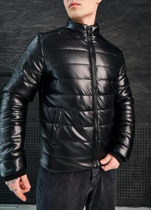 Чоловіча шкіряна куртка чорна без капюшону весна до 0*с чорна кожанка чоловічий демісезонна (bon)4 фото